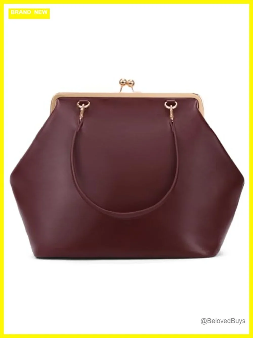 Large PU Leather Kiss Lock Tote Shoulder Bag Top Handle Clutch
